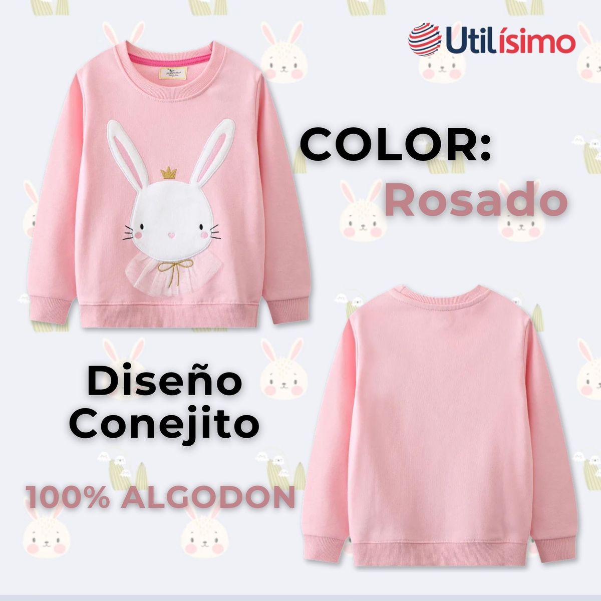 JUMP KIDS - Polerón Cuello Redondo Niña Rosado Conejito