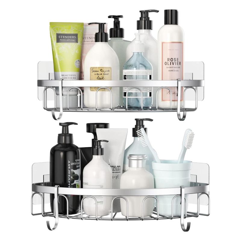 CASATUA - Esquinero Organizador Ducha Baño Adhesivo Set 2 Inoxidable - Gris