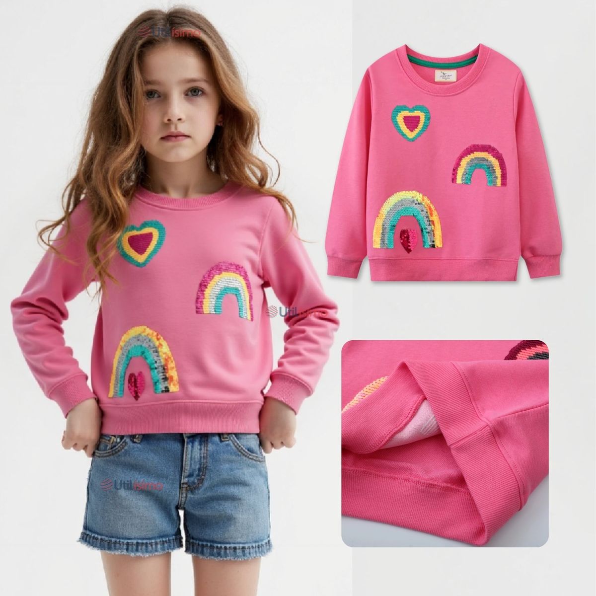 JUMP KIDS - Polerón Cuello Redondo Niña Fucsia Arcoiris