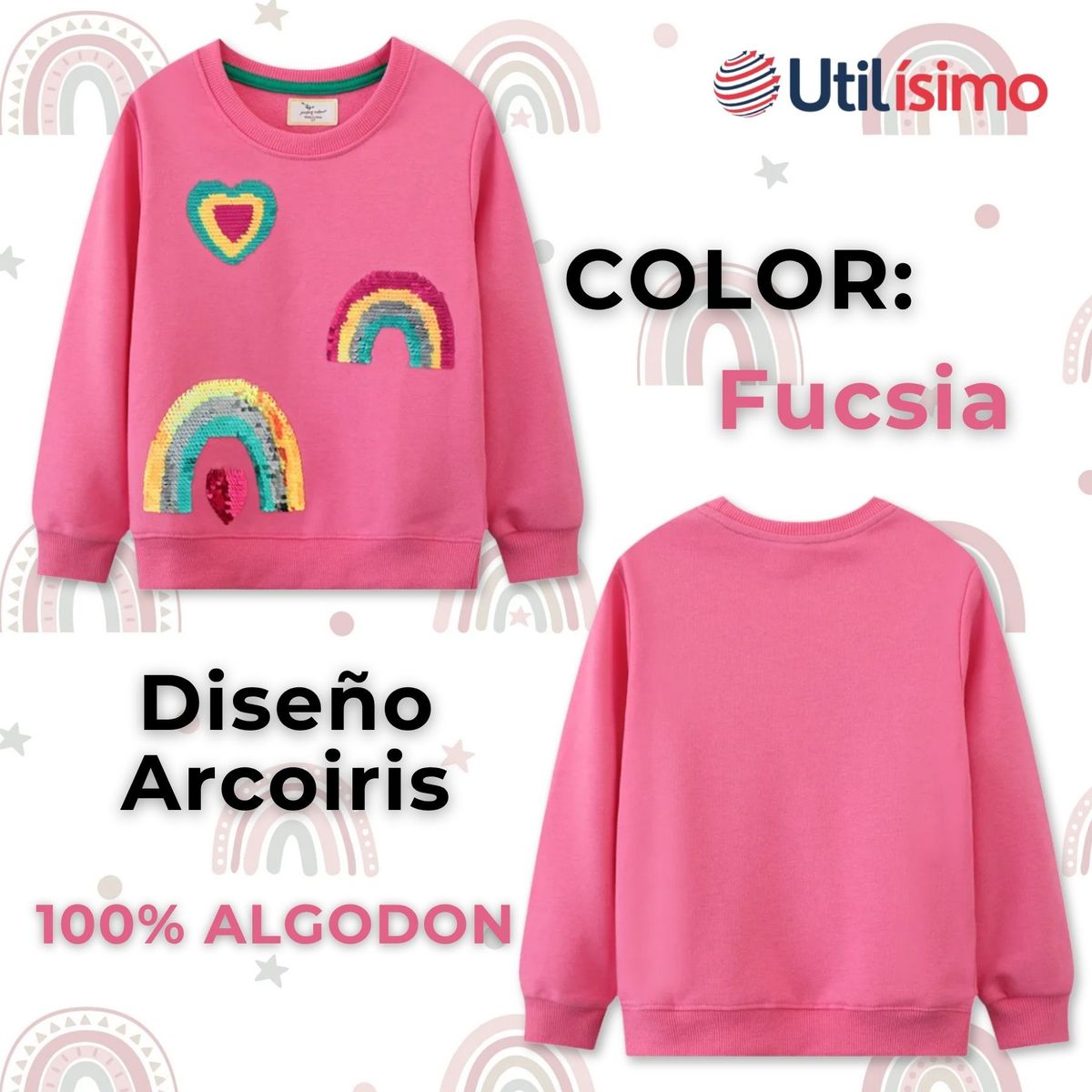JUMP KIDS - Polerón Cuello Redondo Niña Fucsia Arcoiris