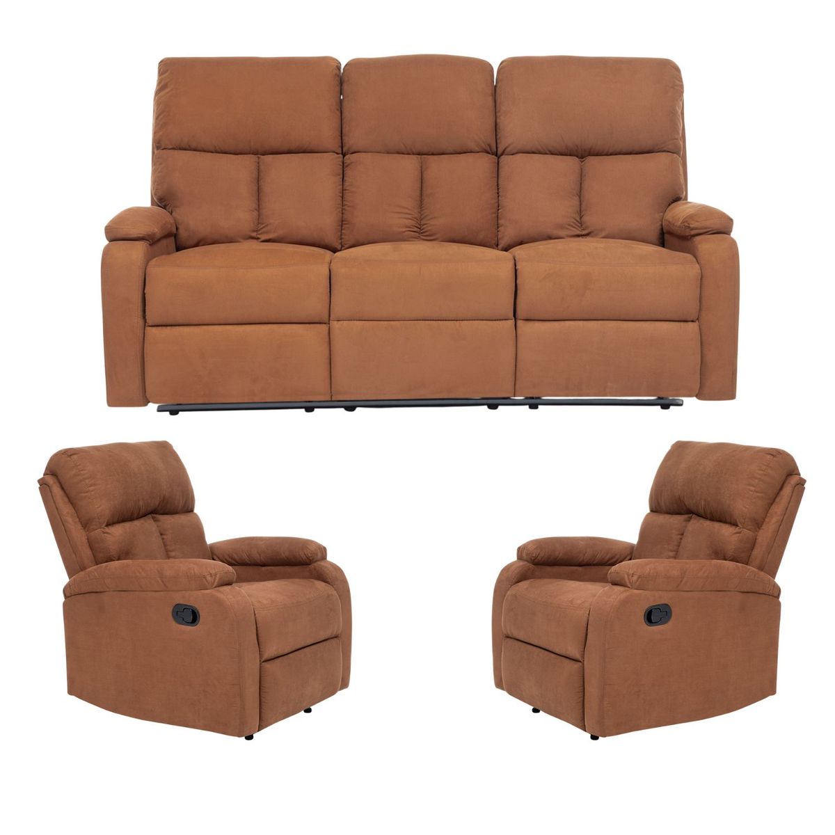 DANIELS - Living Sofá 3 Cuerpos Reclinable Matheus Café + 2 Bergers