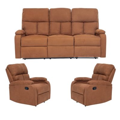 Imagen 2 del producto Living Sofá 3 Cuerpos Reclinable Matheus Café + 2 Bergers