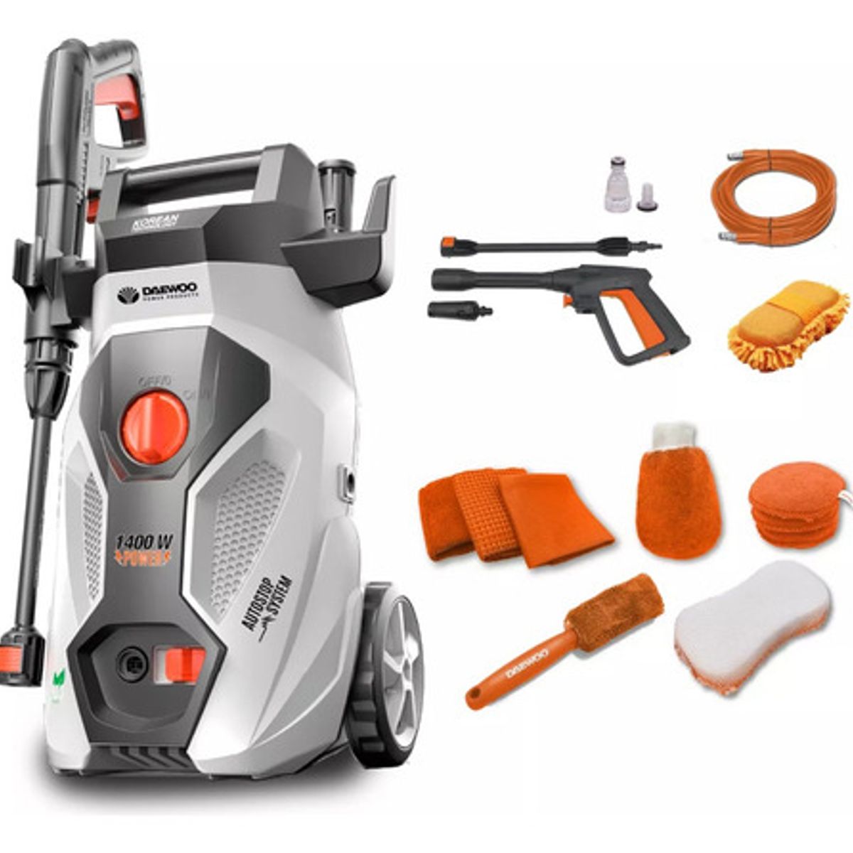 DAEWOO - Combo Daewoo Hidrolavadora 1400+ Kit De Limpieza Autohogar