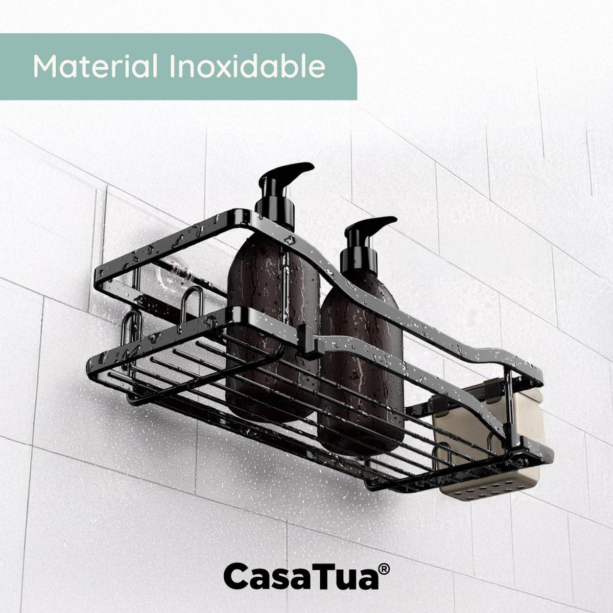 CASATUA - Organizador De Ducha Repisa Baño Adhesivo Set 2 Inoxidable - Negro