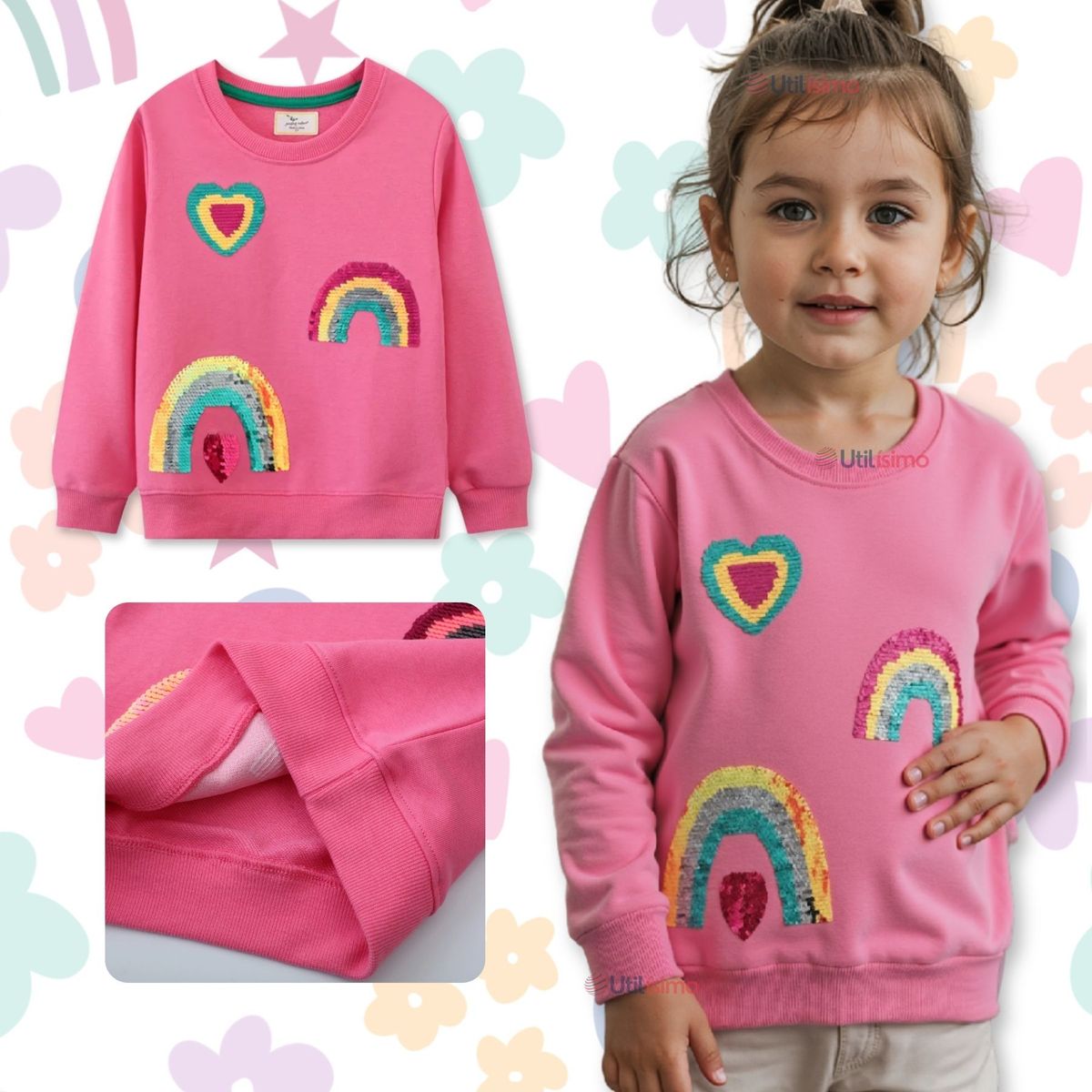 JUMP KIDS - Polerón Cuello Redondo Niña Fucsia Arcoiris