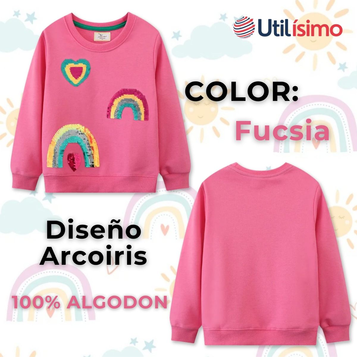 JUMP KIDS - Polerón Cuello Redondo Niña Fucsia Arcoiris