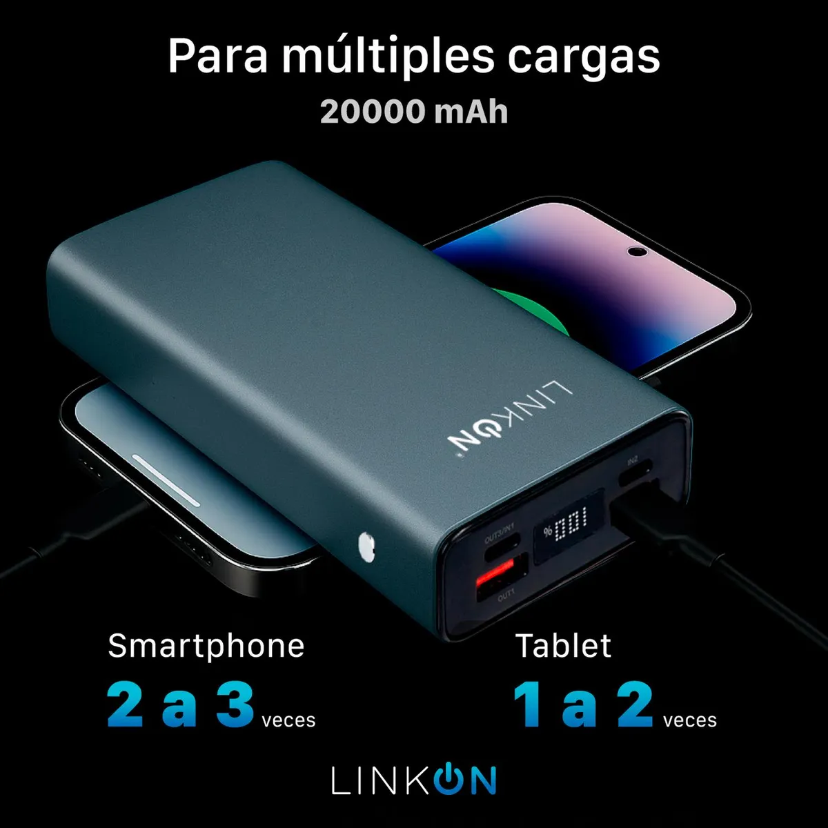 LINKON - Bateria Externa Cargador Rapido Power Bank Linkon 20.000 Mah - Gris