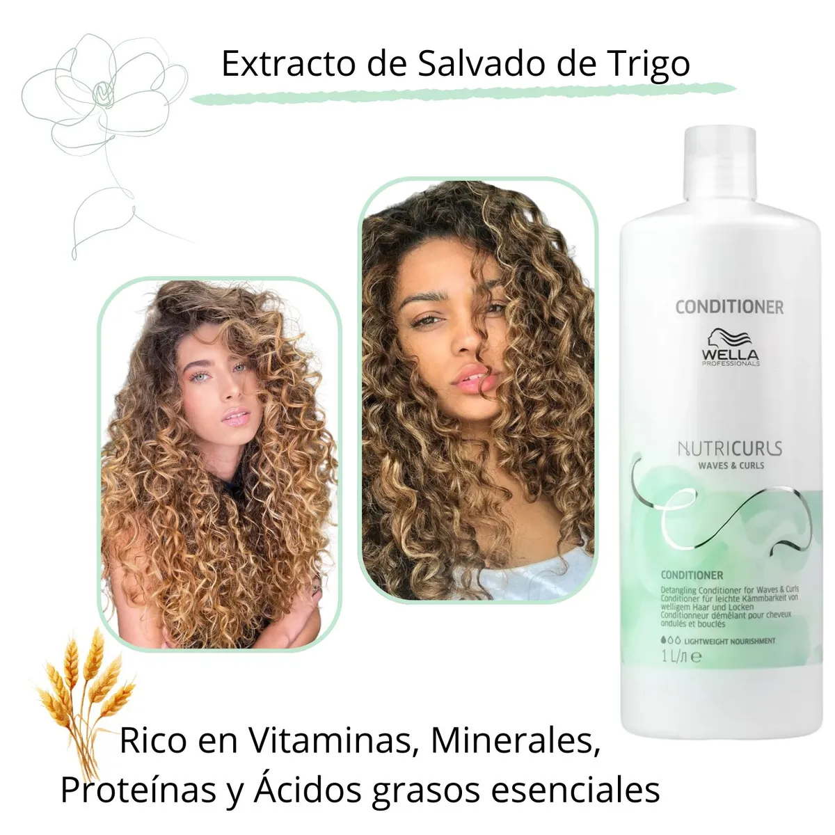 WELLA - Acondicionador Wella Nutricurls 1000ml Suaviza Nutre Reduce el Frizz