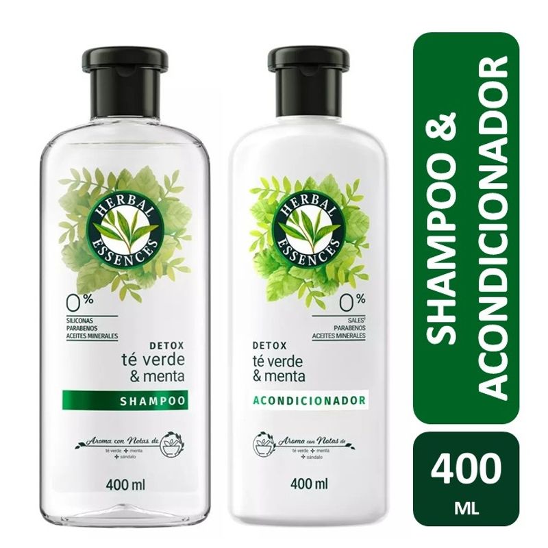 HERBAL ESSENCES - Pack X 2 Shampoo y Acondicionador Herbal Te Verde & Menta 400 ml