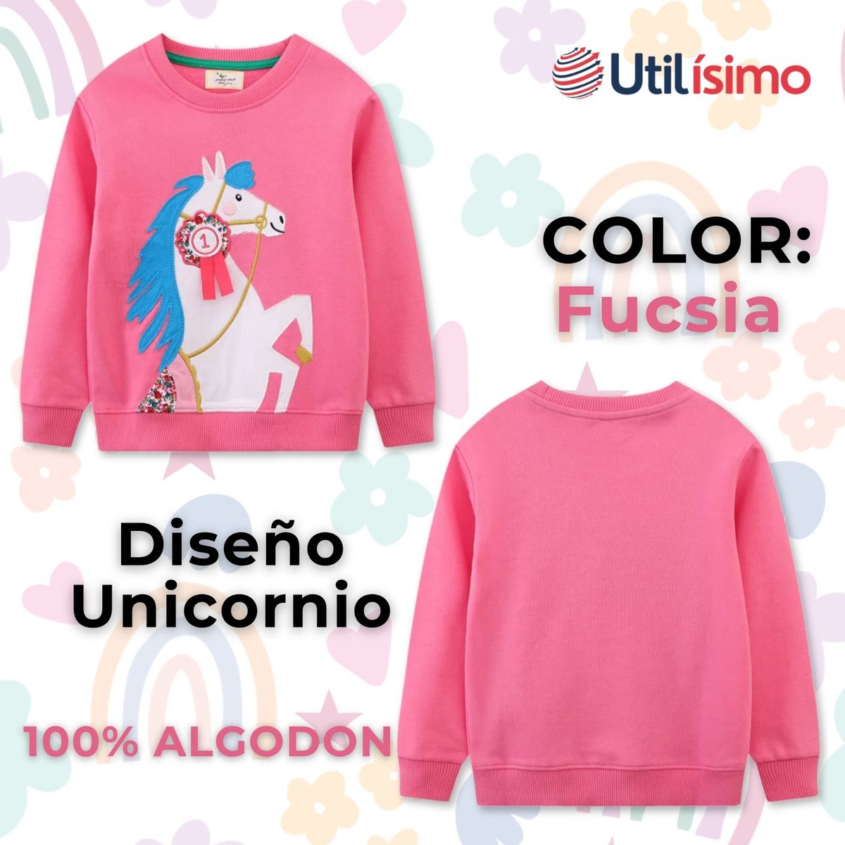 JUMP KIDS - Polerón Cuello Redondo Niña Fucsia Unicornio