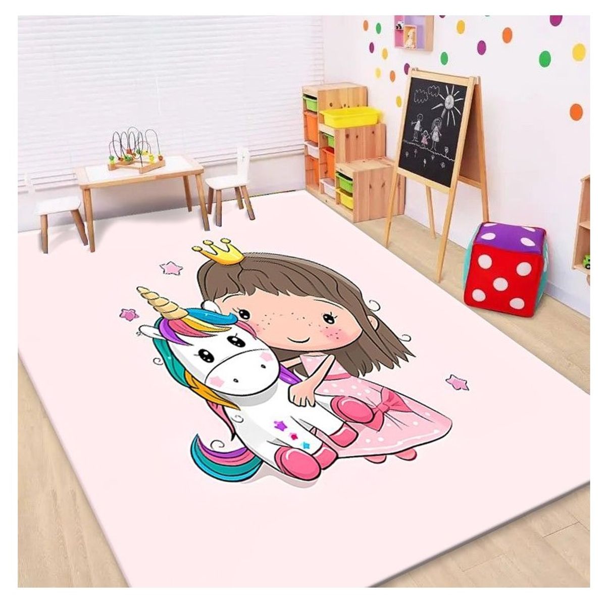 SMARTY - Alfombra Lisa Infantil Diseño Princesita y Unicornio 120x160CM