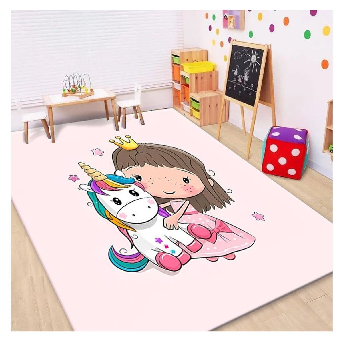 SMARTY - Alfombra Lisa Infantil Diseño Princesita y Unicornio 120x160CM