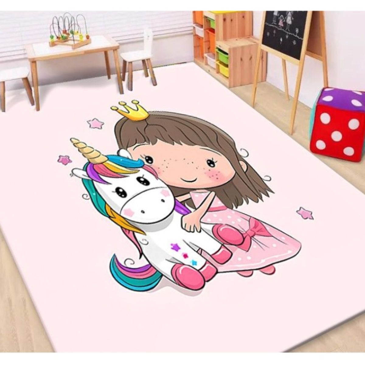 SMARTY - Alfombra Lisa Infantil Diseño Princesita y Unicornio 120x160CM