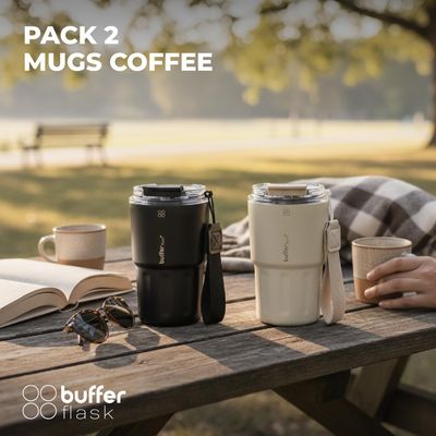 Imagen 2 del producto Vaso Termico Termo Buffer Bebidas Calientes Frias Mug 400ml - Negro