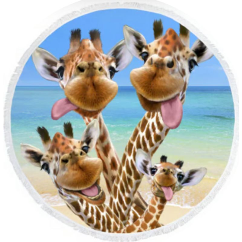 GENERICO - Toalla de playa redonda de girafas con flecos