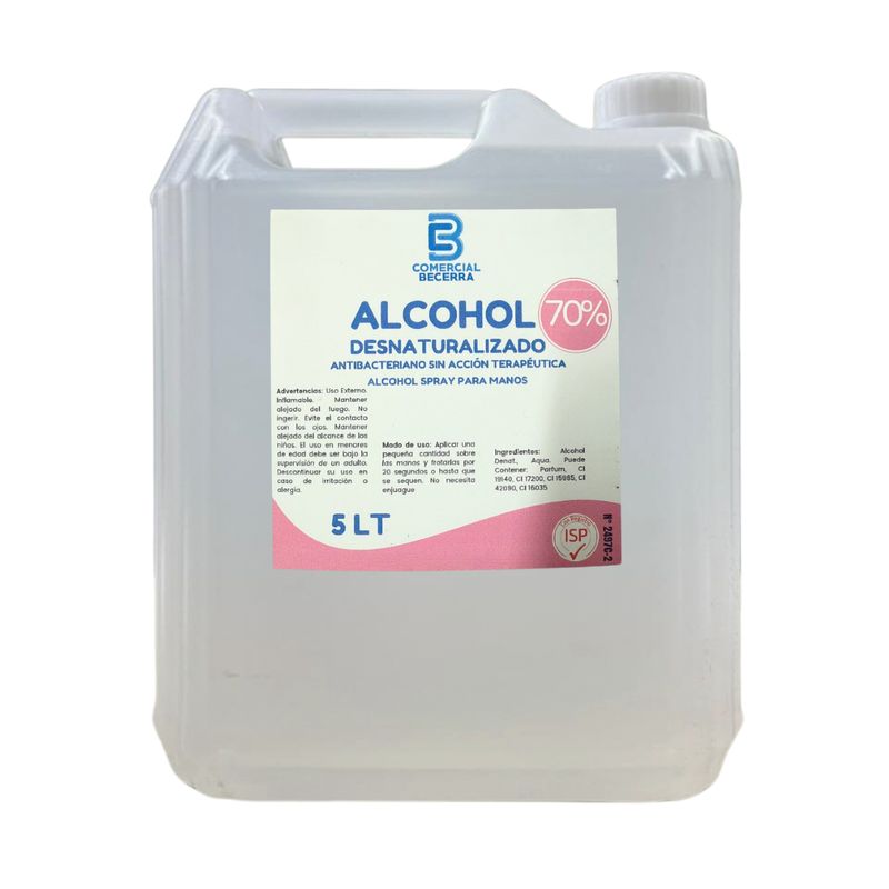 GENERICO - Alcohol Desnaturalizado 70% Certificado Isp 5 Litros Antibac