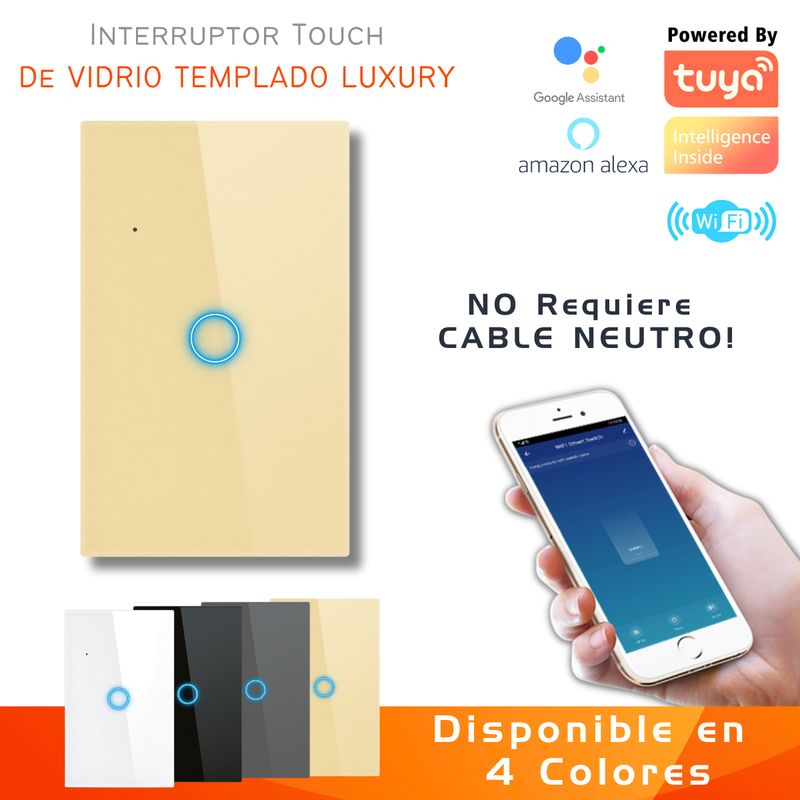 D MOTICA - Interruptor Touch Simple Inteligente Wifi1 Canal Sin Neutro - DORADO