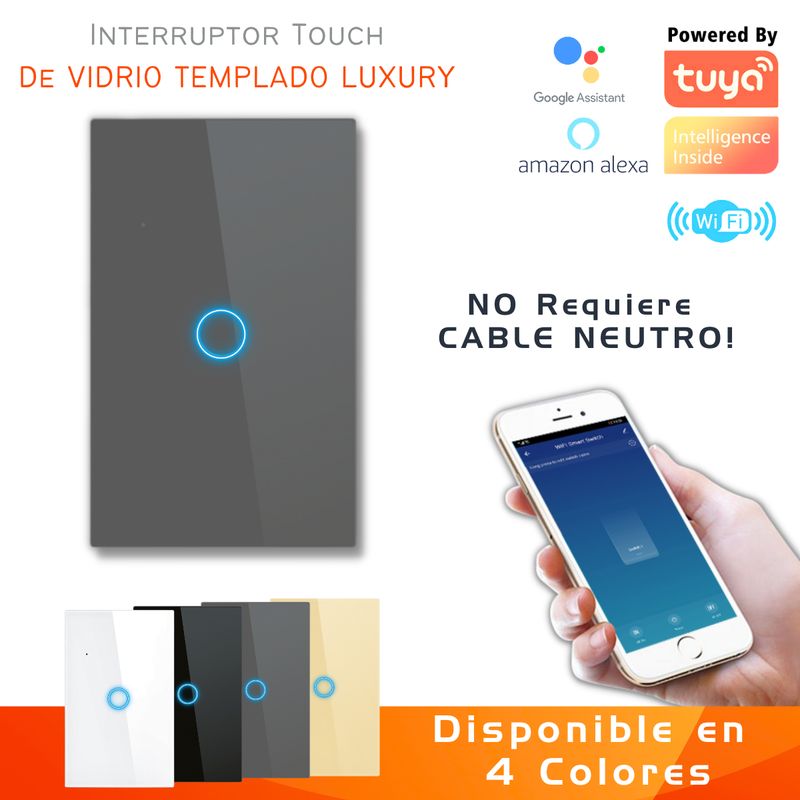 D MOTICA - Interruptor Touch Simple Inteligente Wifi1 Canal Sin Neutro - GRIS