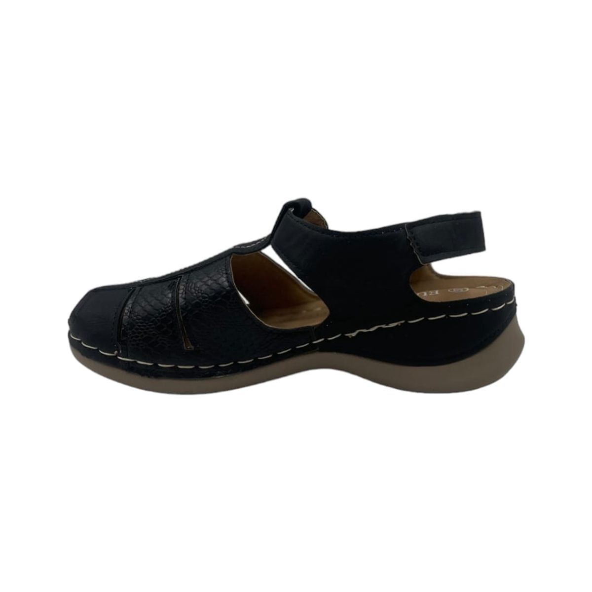 HERIEL - Sandalia Negra Baja Velcro