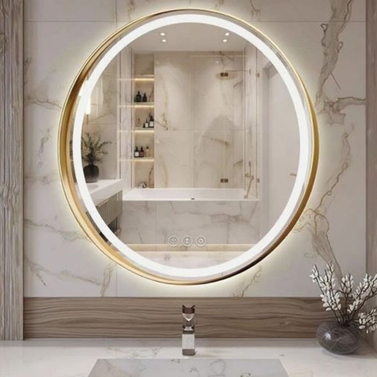 GENERICO - ESPEJO TOUCH REDONDO CON LUZ LED MARCO DORADO 60CM