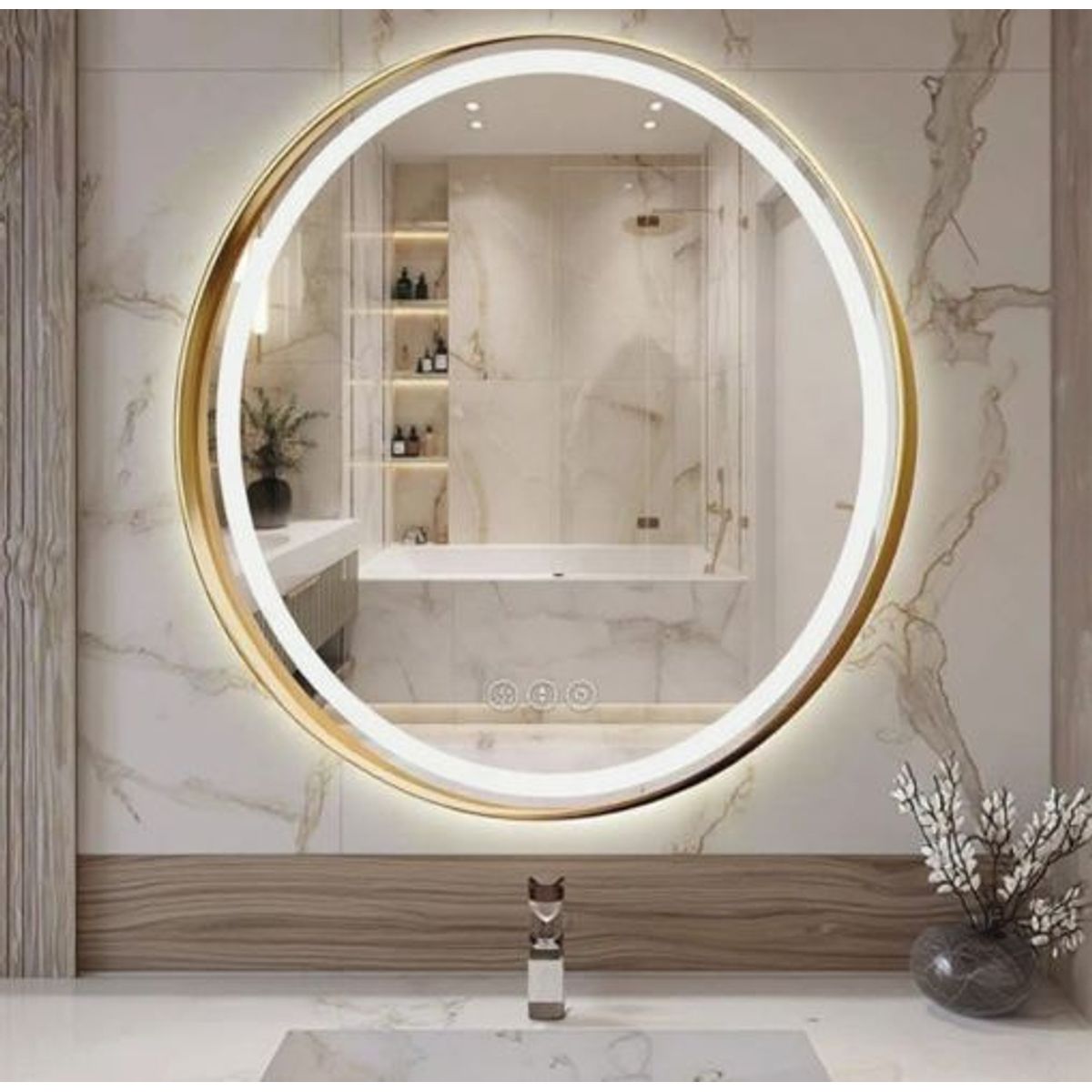 GENERICO - ESPEJO TOUCH REDONDO CON LUZ LED MARCO DORADO 60CM