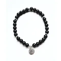 GENERICO - Pulsera Protección San Benito Plata y Turmalina negra