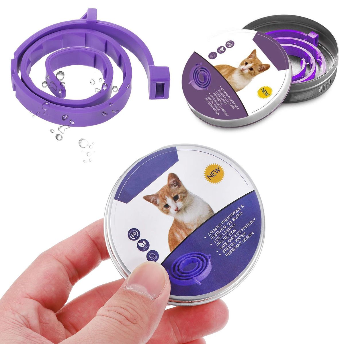 GENERICO - Collar Calmante Gato Reducción Antiestrés Ajustable 2 Unid