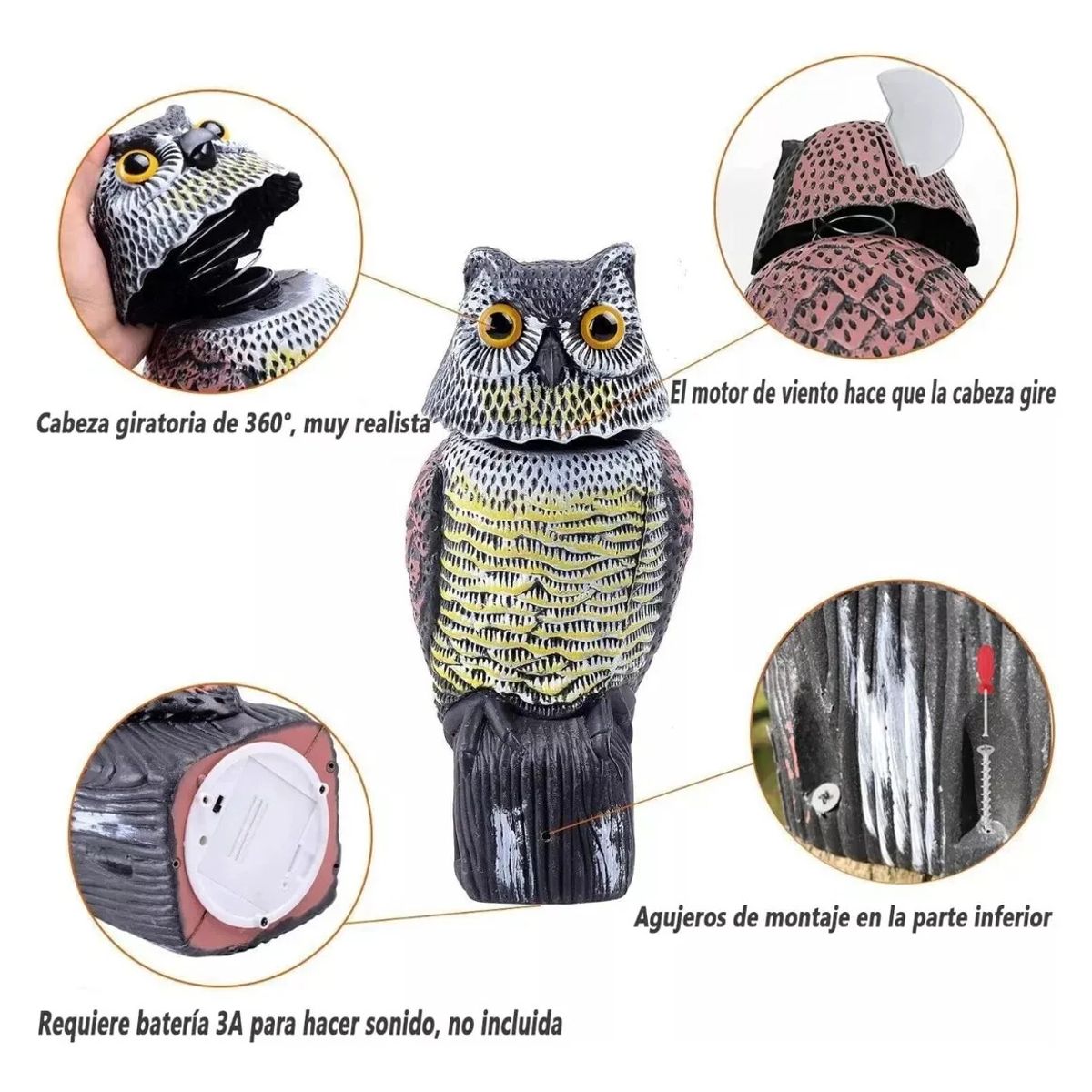 GENERICO - Ahuyentador De Pajaros Buho Espanta Palomas