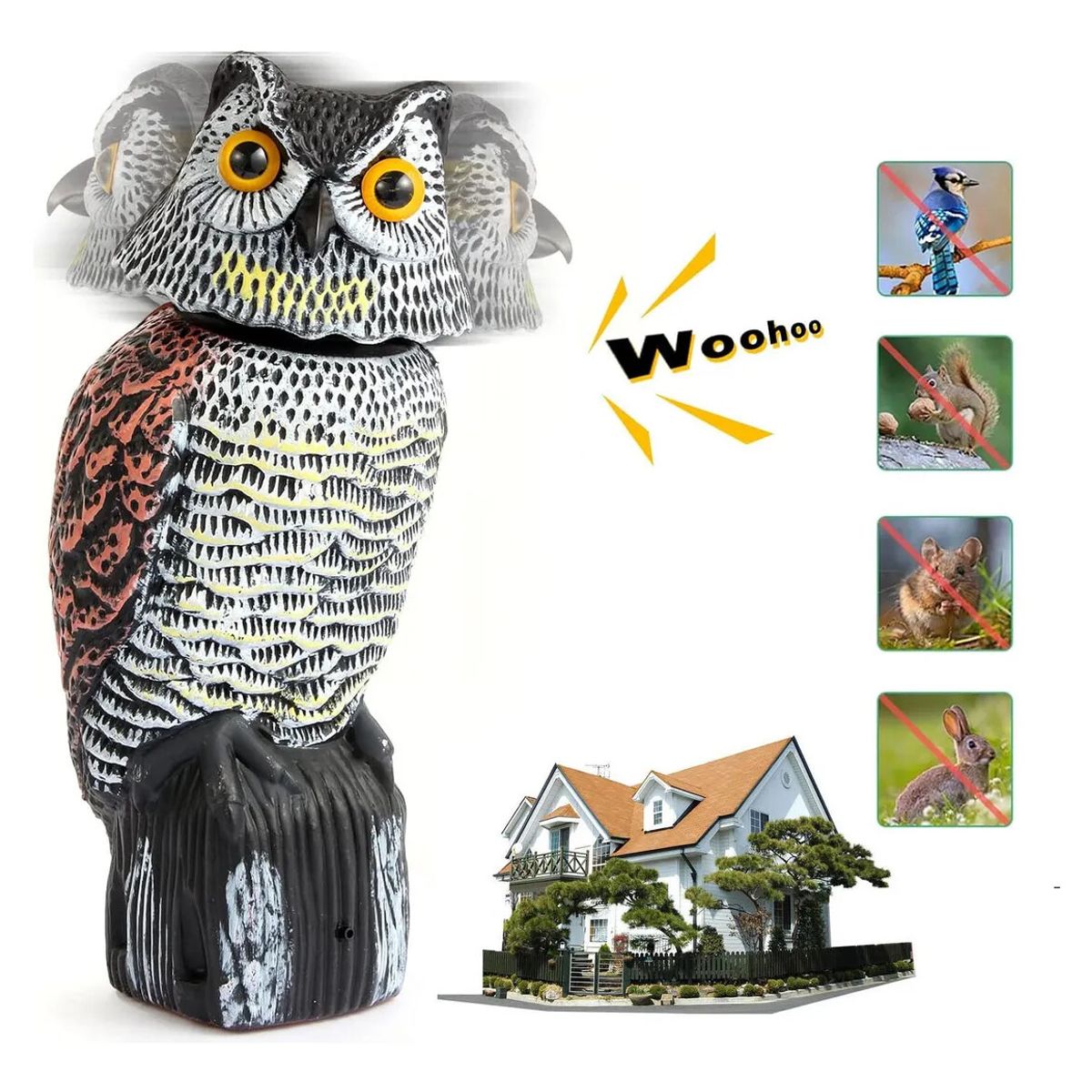 GENERICO - 360° Ahuyentador De Pajaros Buho Espanta Palomas