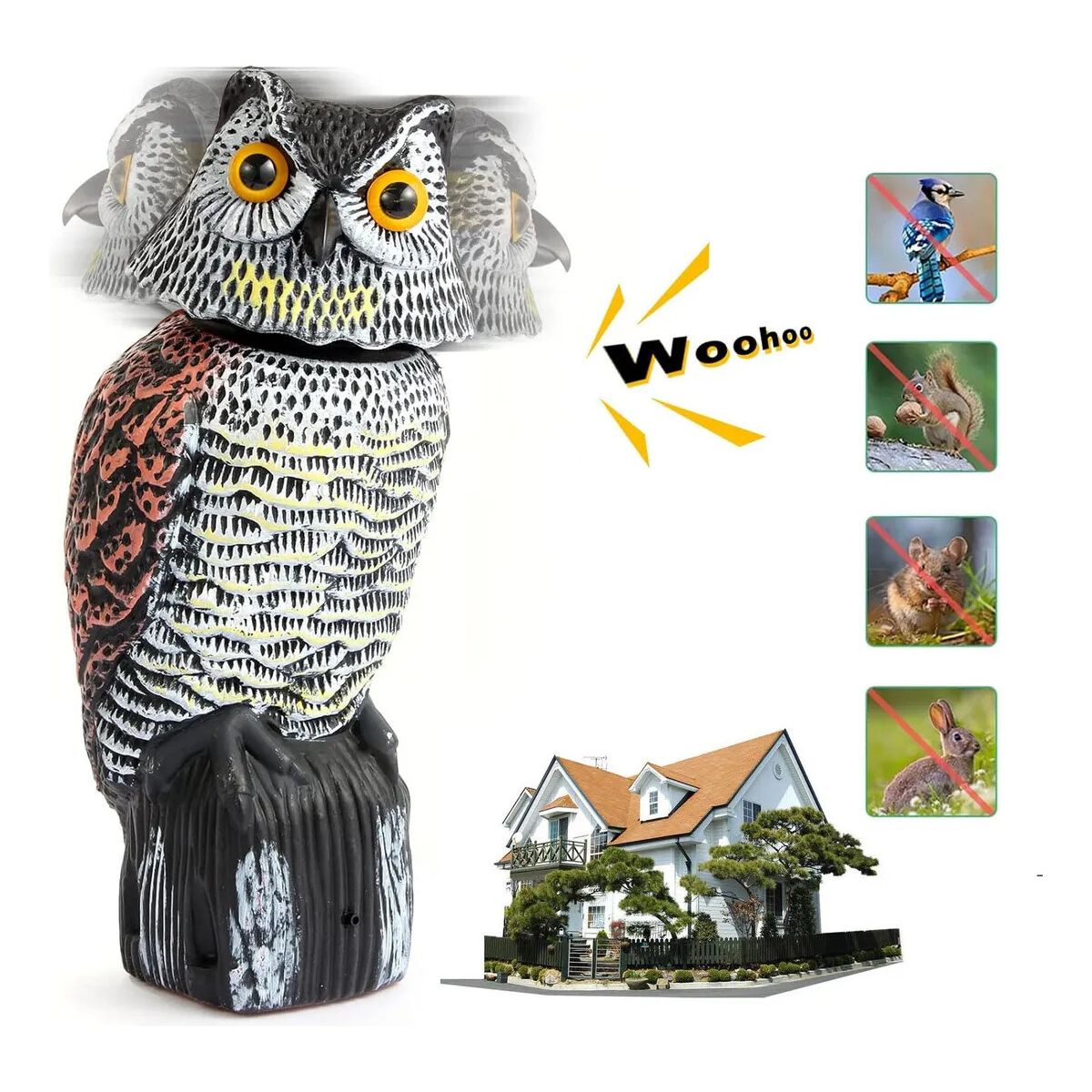 GENERICO - 360° Ahuyentador De Pajaros Buho Espanta Palomas