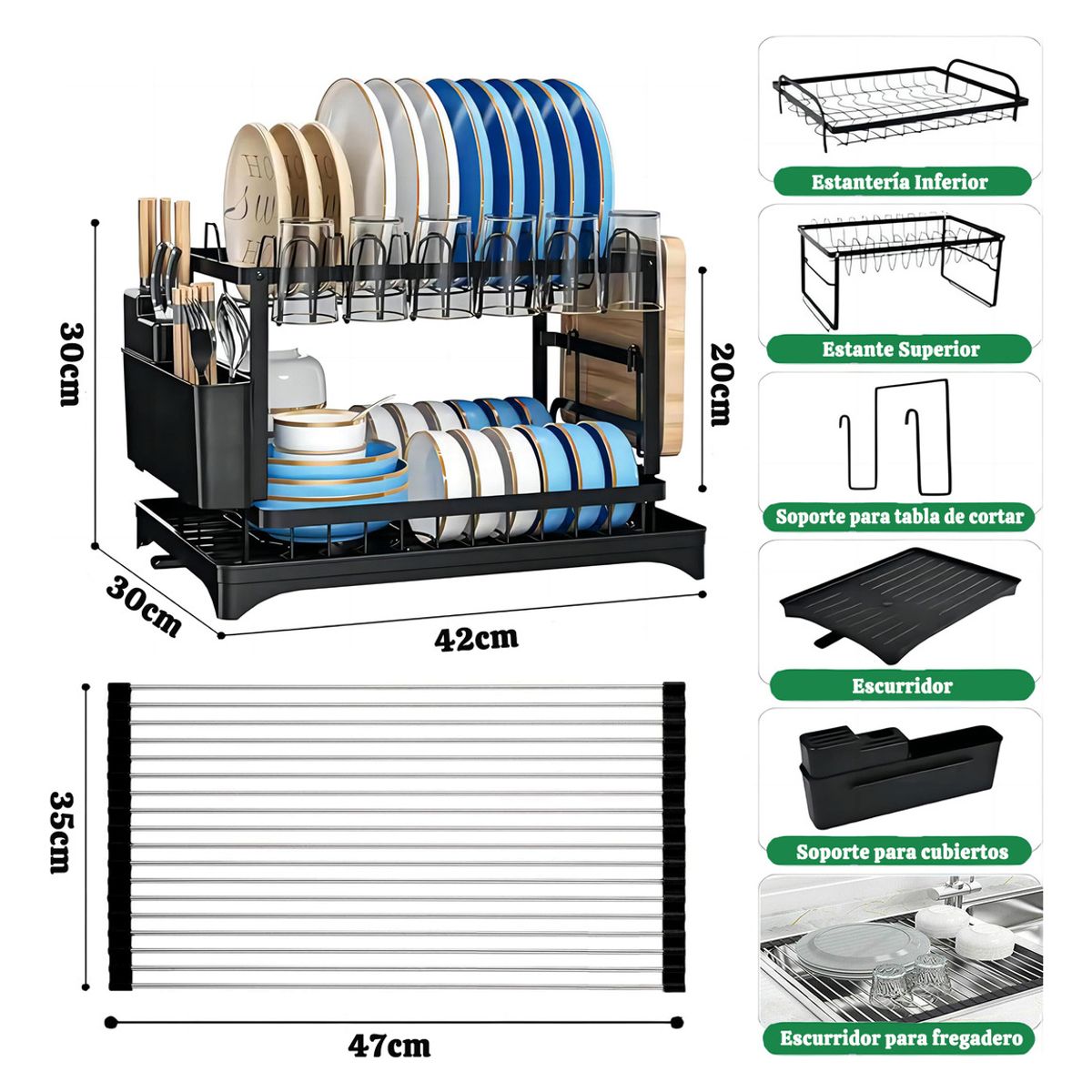 GENERICO - 2 Piezas Escurridor De Platos Para Cocina Acero Inoxidable