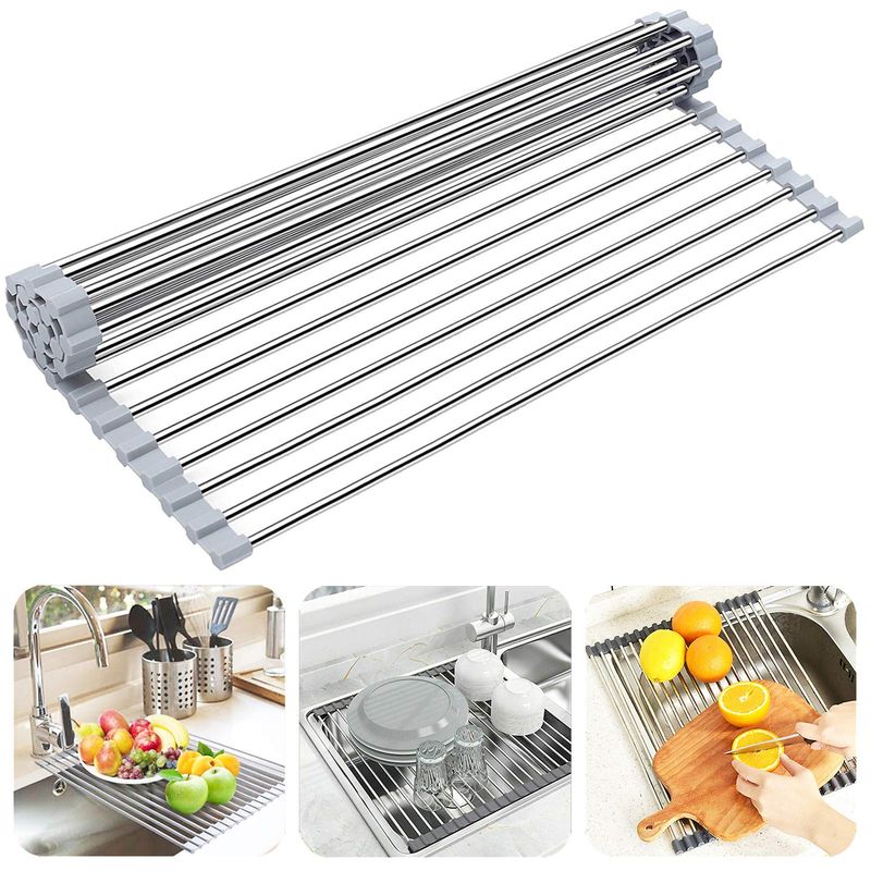 GENERICO - Escurridor De Trastes Plegable De Acero Inoxidable-Gris