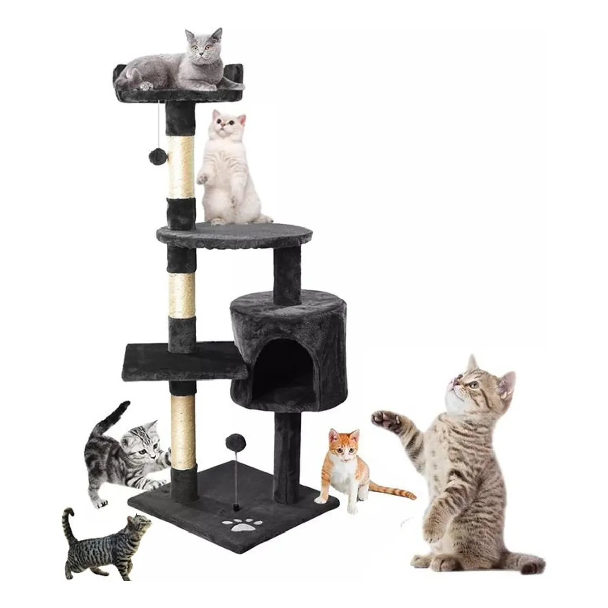 EVERSO - Torre Rascador Yute Arbol Para Gatos Pompones Escaler 138cm
