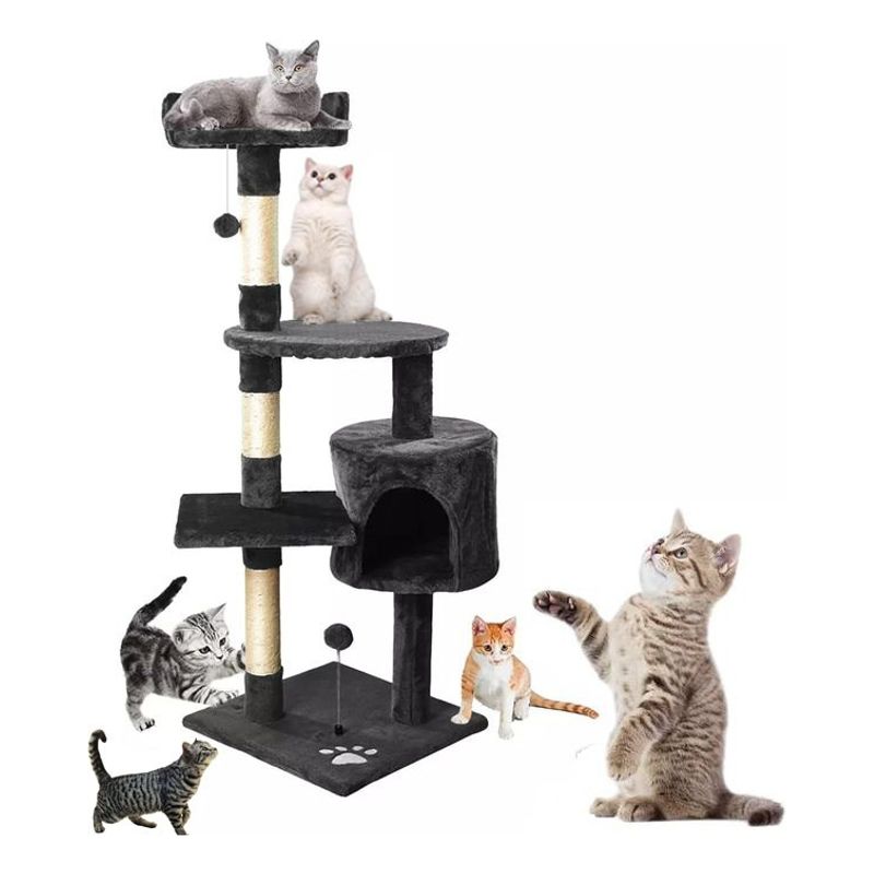 GENERICO - Torre Rascador Yute Arbol Para Gatos Pompones Escaler 138cm