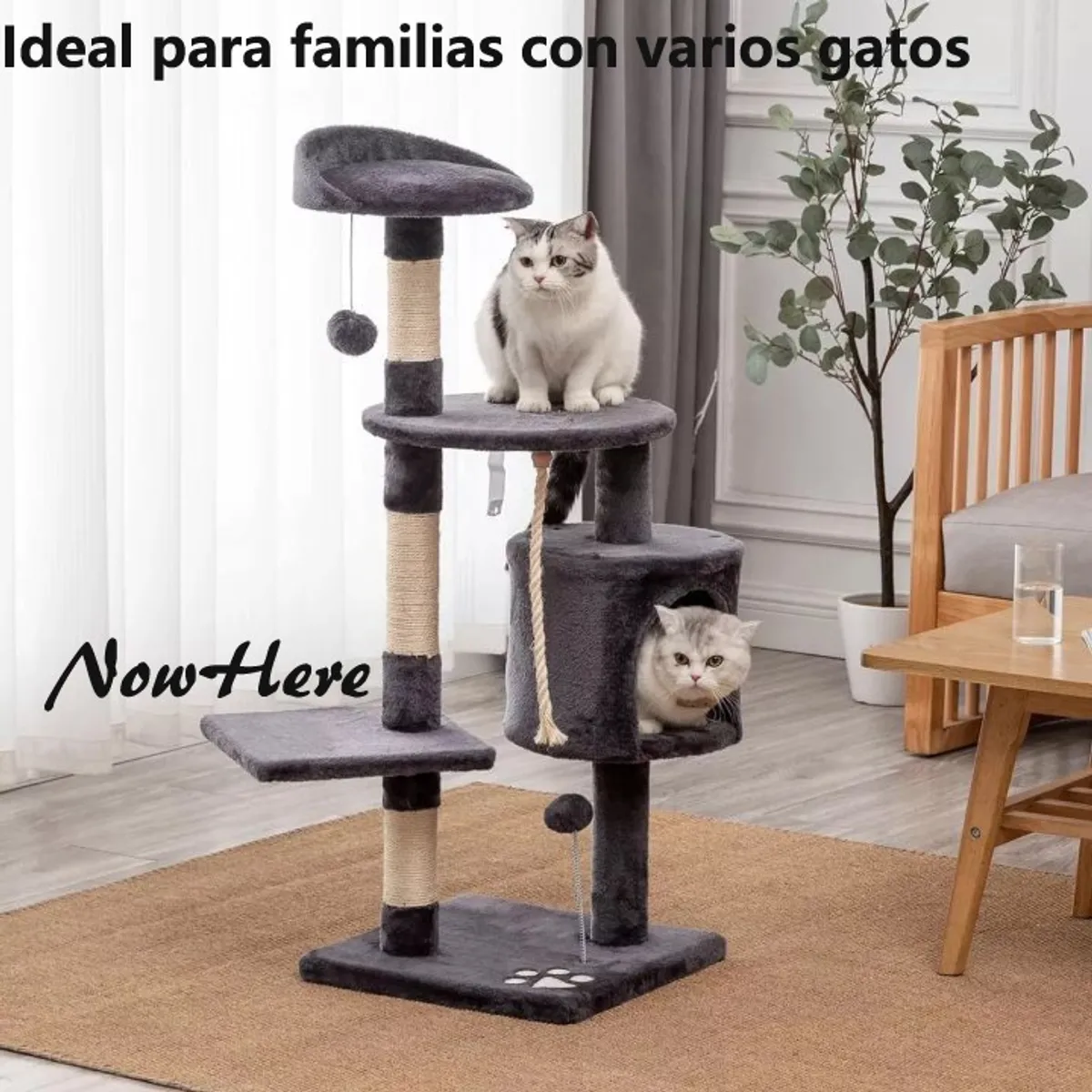 EVERSO - Torre Rascador Yute Arbol Para Gatos Pompones Escaler 138cm