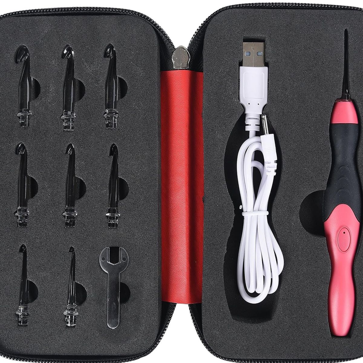 KUANGYE - Set De Crochet Con Luz Led 9 Cabezales Recargable Por Usb