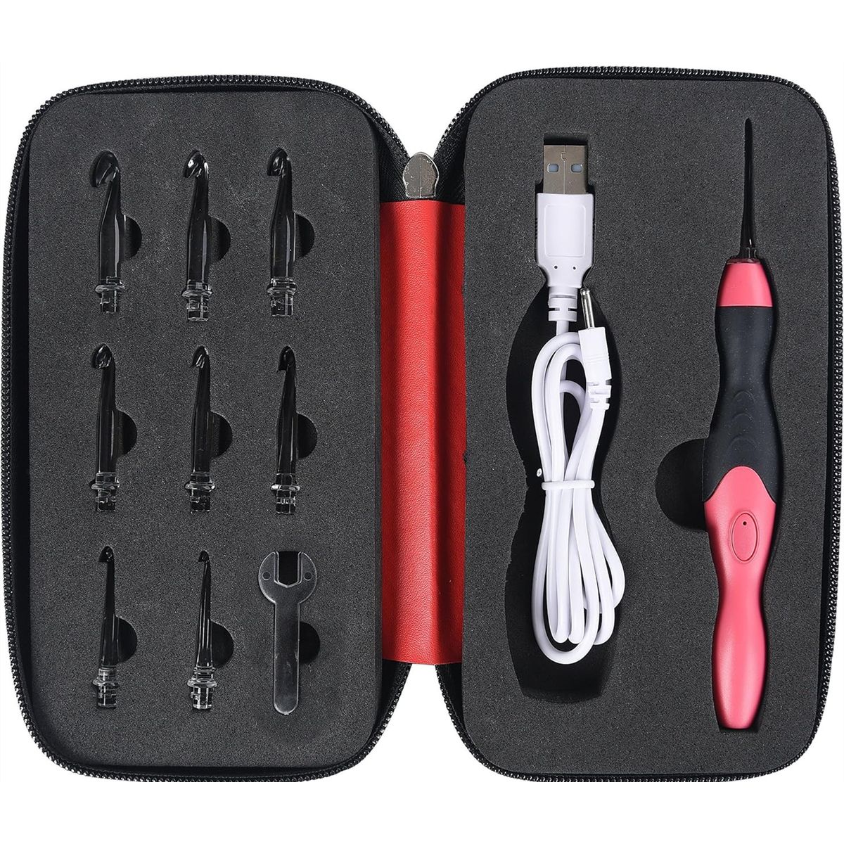 KUANGYE - Set De Crochet Con Luz Led 9 Cabezales Recargable Por Usb