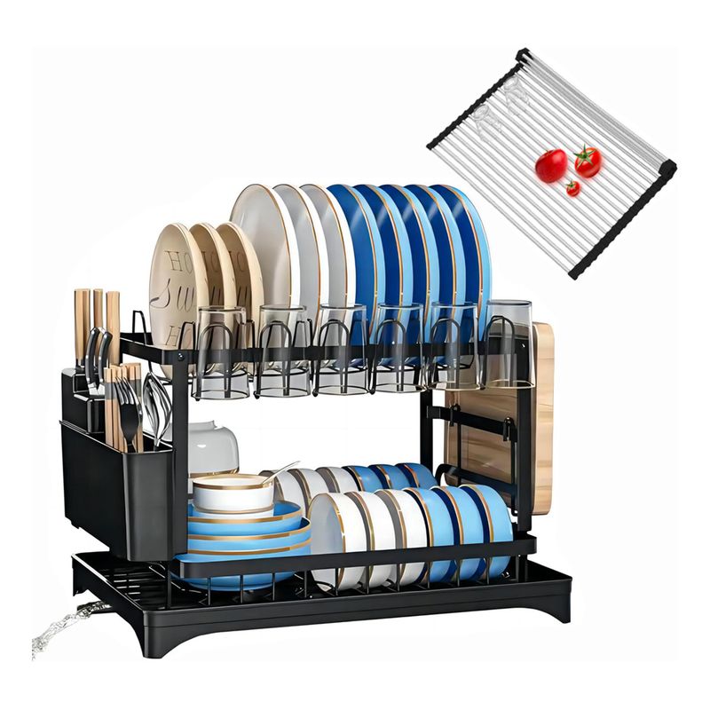 GENERICO - Secador Escurridor De Loza Platos Inoxidable 2 Niveles