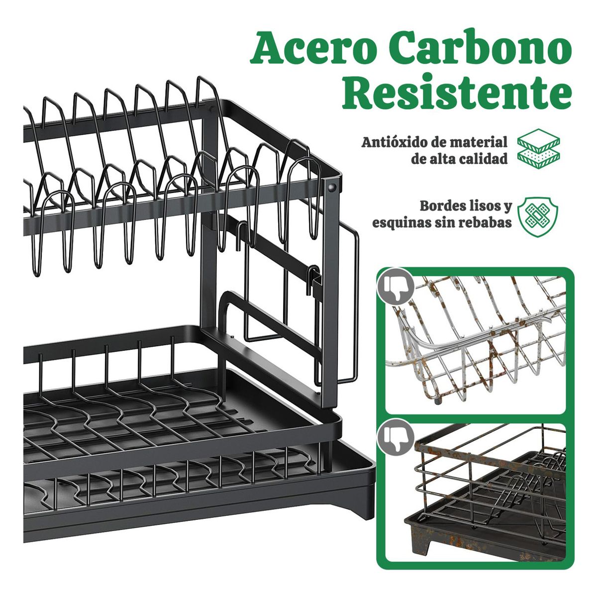 GENERICO - 2 Niveles Secador Escurridor De Loza Platos Acero Inoxidable