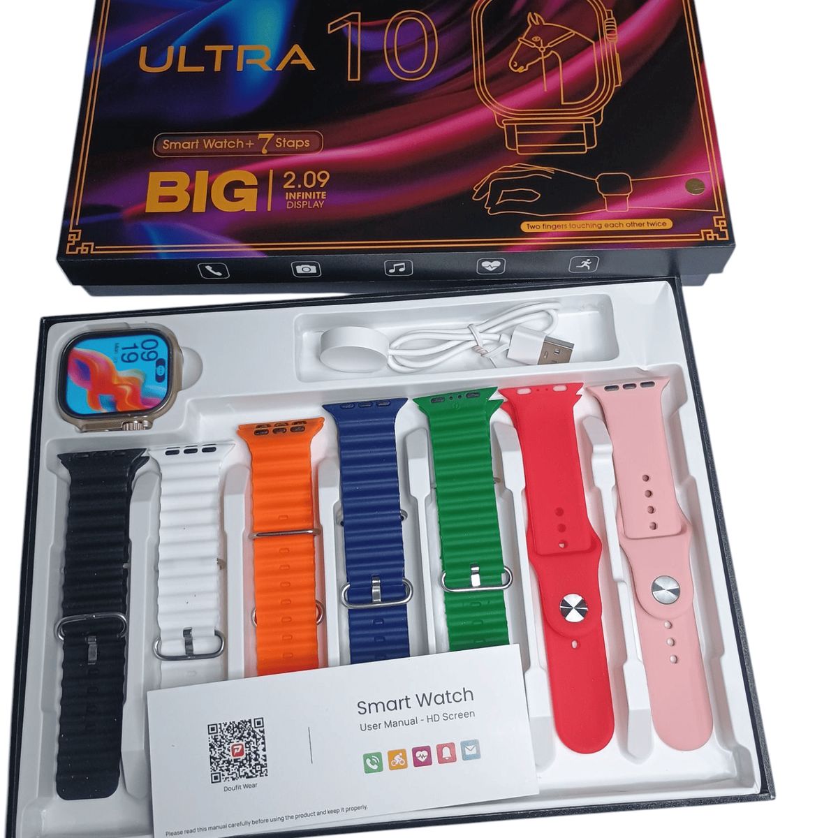 UNIVERSAL - Reloj inteligente smartwatch DT900 ULTRA  10   7 Correas Silver