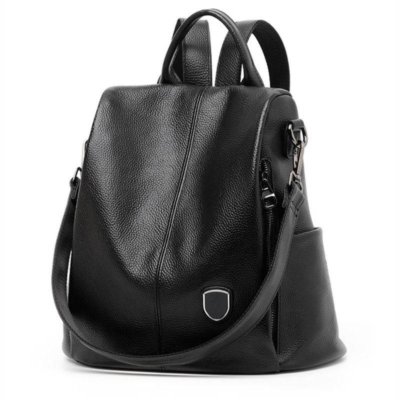 PUREPOWER - Mochila Mujer Cuero Vacuno Retro Grande Capacidad - Negro Unicolo