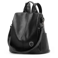 PUREPOWER - Mochila Mujer Cuero Vacuno Retro Grande Capacidad - Negro Unicolo