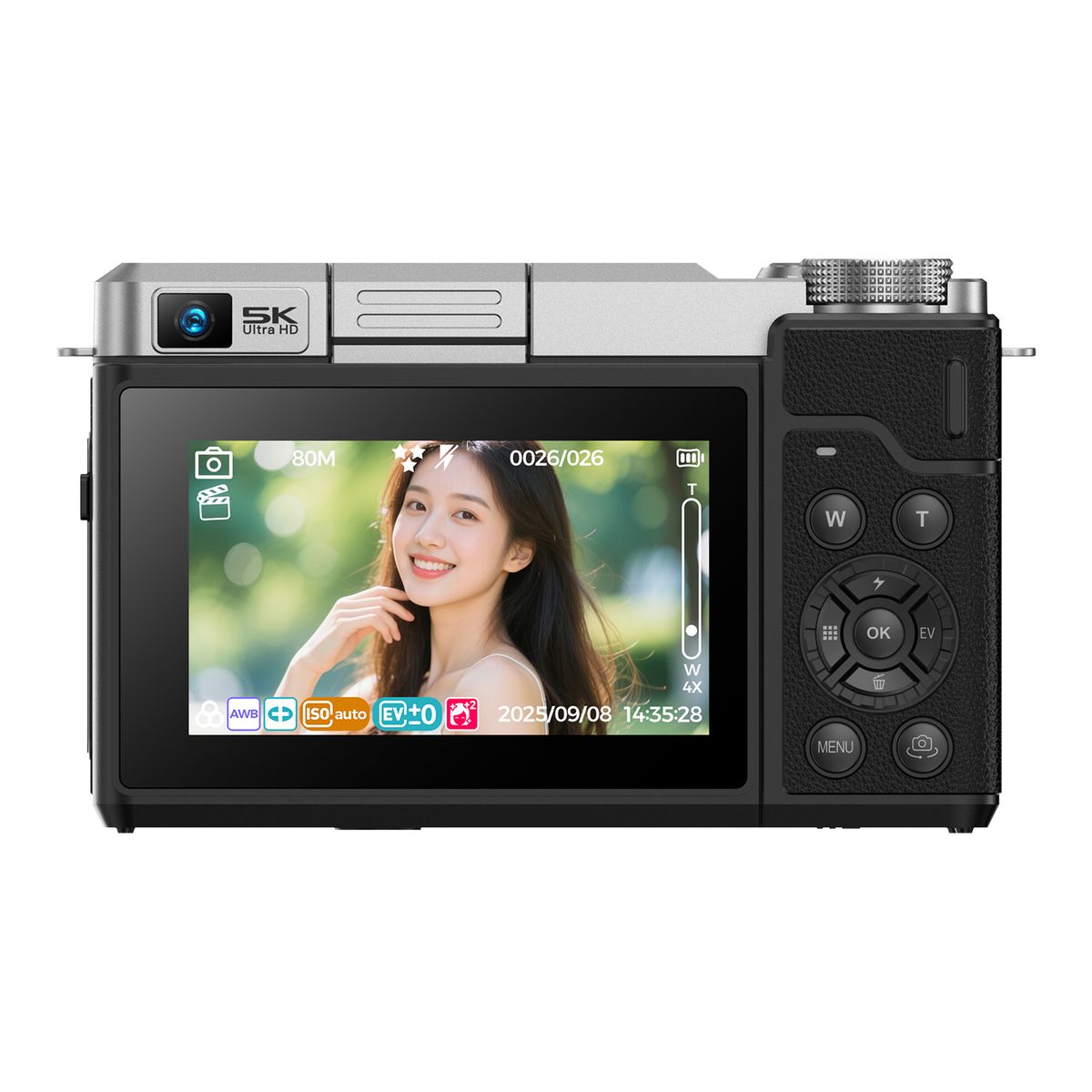 RENVMEXY - Cámara Vlog X7 5K - Pantalla Flip 80MP WiFi y Micrófono