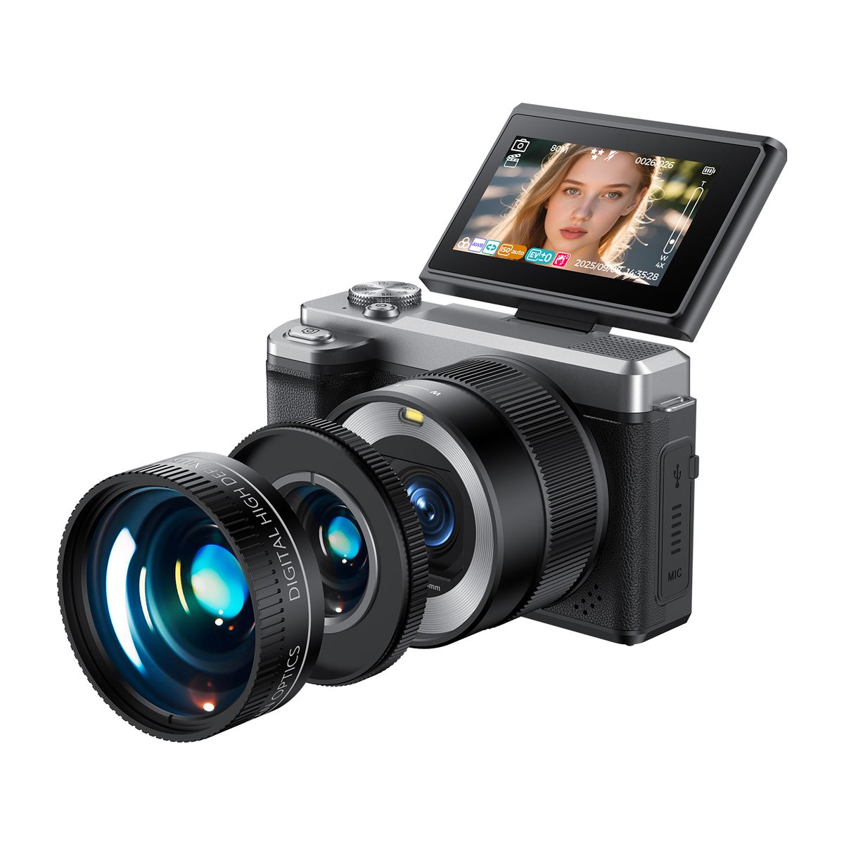 RENVMEXY - Cámara Vlog X7 5K - Pantalla Flip 80MP WiFi y Micrófono