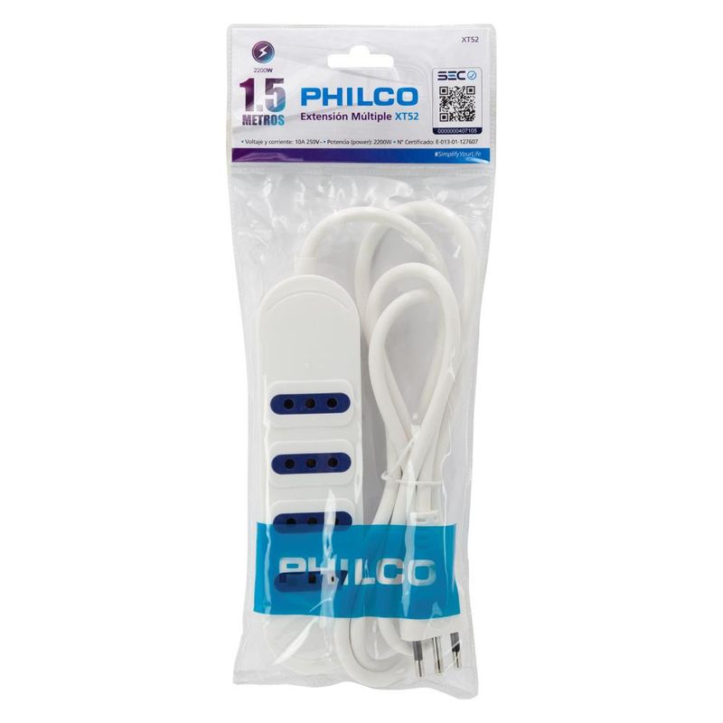 PHILCO - ALARGADOR XT52 4 POSICIONES 1.5 MT PHILCO COLOR BLANCO