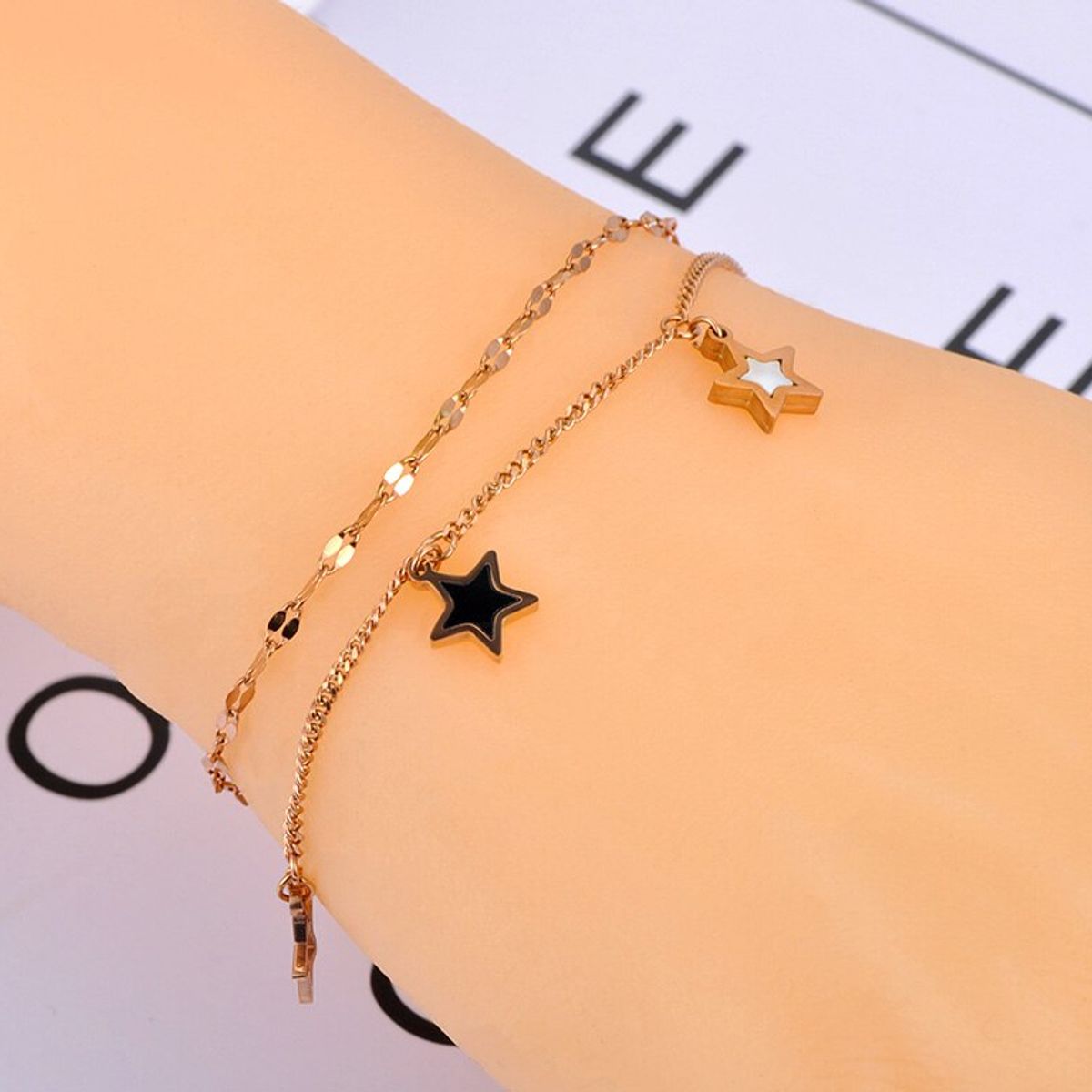 LUXURYJOYAS - Pulsera Estrellas Doble Baño OroRosa18k