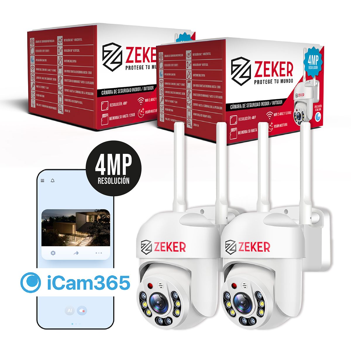 ZEKER - Pack X2 Camara De Seguridad Wifi Impermeable Zeker 4mp 5g