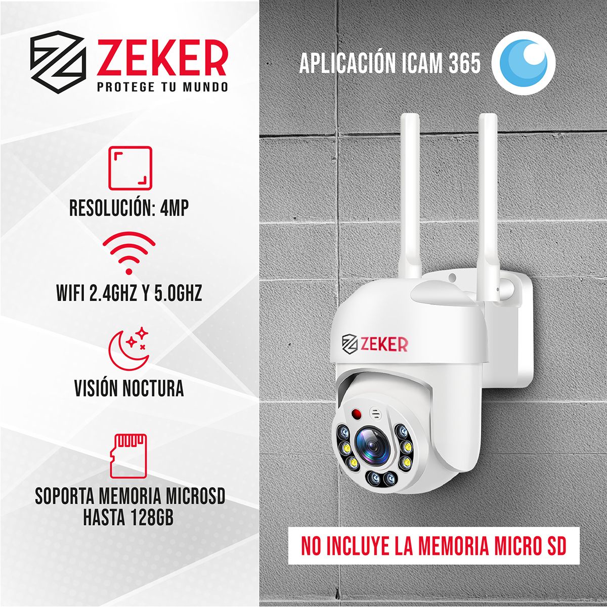 ZEKER - Pack X2 Camara De Seguridad Wifi Impermeable Zeker 4mp 5g