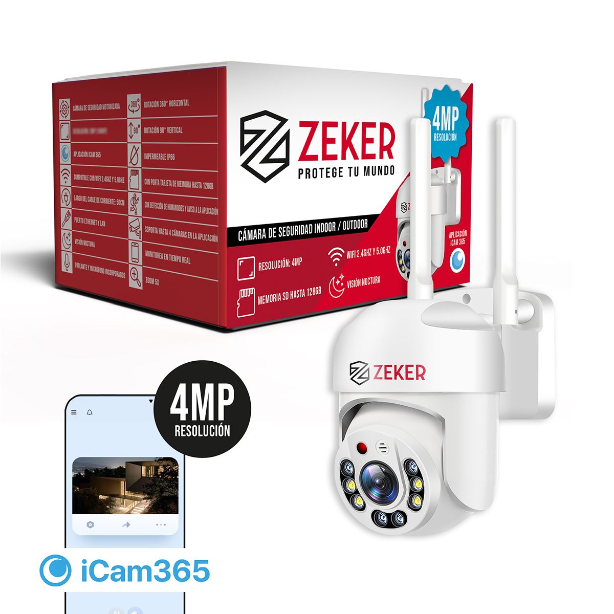 ZEKER - Camara De Seguridad Wifi Exterior Impermeable Zeker 4mp 5g