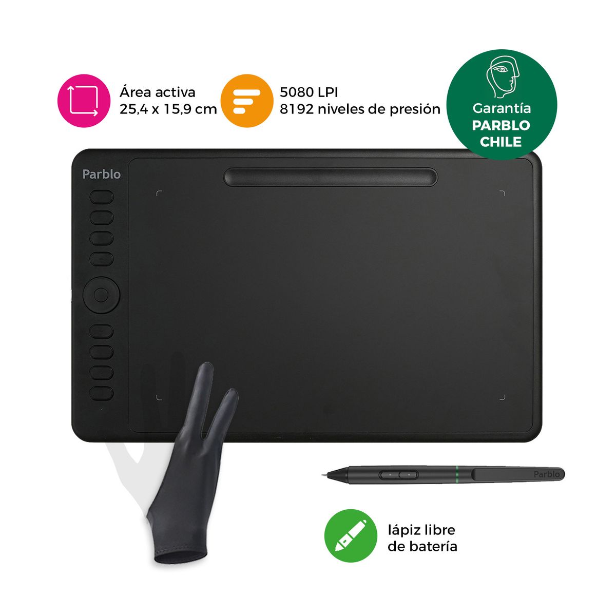 PARBLO - Tableta Gráfica Parblo Intangbo M Black Dial con Guante